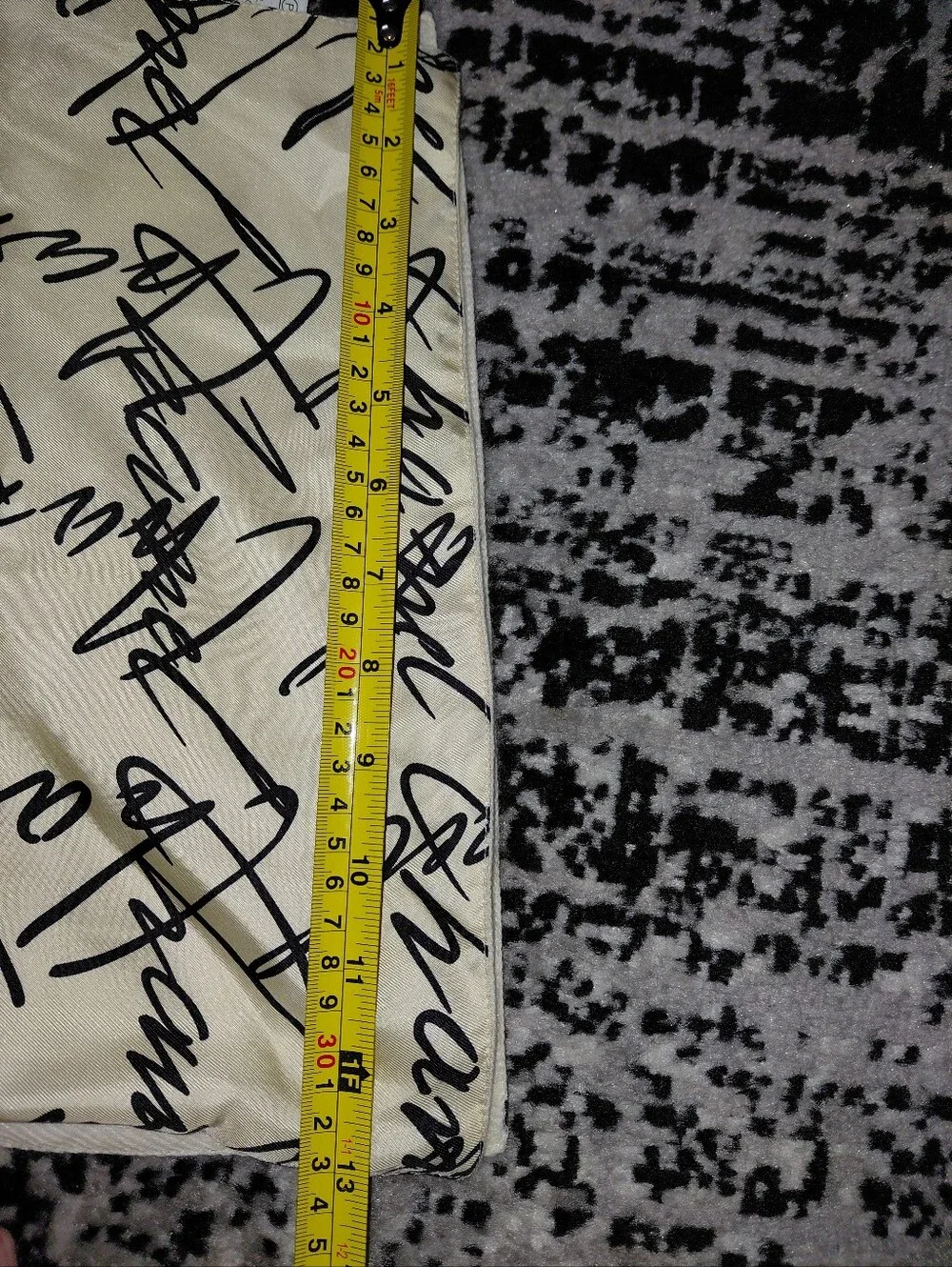 Vintage CHANEL Script Logo Scarf Silk Wool Angora Cream Black 13x52 CC